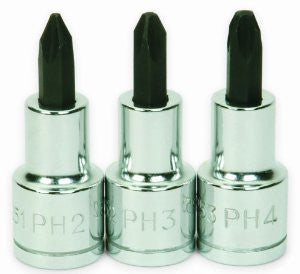 JH Williams 32906 3-Piece Phillips Screwdriver Bit Socket Set