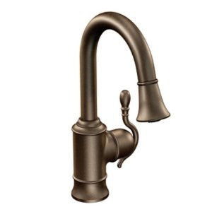 Moen S6208ORB Woodmere One-Handle High Arc Pulldown Single Mount Bar Faucet, Oil Rubbed Bronze