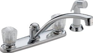 Delta 2402LF Classic Two Handle Kitchen Faucet with Spray, Chrome