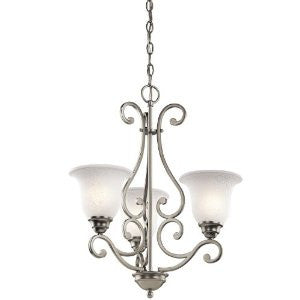 Kichler Lighting 43223NI Camerena 3-Light Chandelier, Brushed Nickel Finish with White Scavo Glass