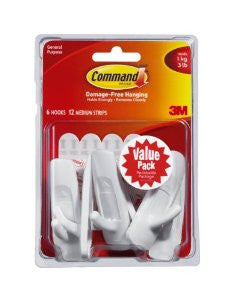 Command Medium Hooks, White, 6-Hook, 2-Pack