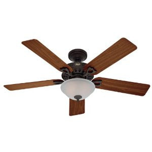 Hunter 22459 Astoria 52-Inch Single Light 5-Blade Ceiling Fan, New Bronze with 5 Walnut/Medium Oak Blades and Frosted Glass Light Bowl