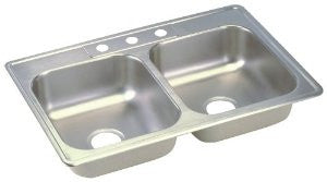 Elkay D225193 Dayton 25-Inch by 19-Inch Stainless Steel Double Bowl Three-Hole Kitchen Sink, Satin Finish