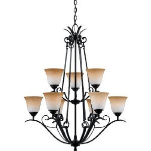 Quoizel JF5009HD Jennifer 9-Light Chandelier with Amber Marble Sunset Glass, Hartford Bronze