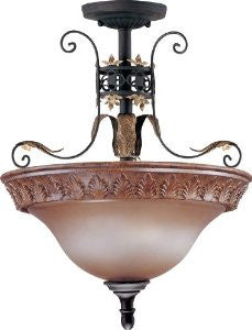 Nuvo 60/2105 Gilded Cage Semi-Flush Dome With Amber Bisque Glass