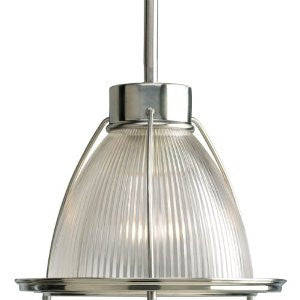 Progress Lighting P5163-09 1-Light Stem Hung Mini-Pendant with Clear Prismatic Glass, Brushed Nickel