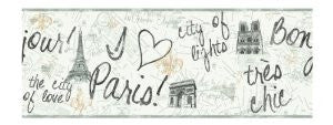 York Wallcoverings PW3901B Girl Power 2 Paris Border, White Background/Black/Gold