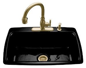 KOHLER K-5863-2-7 Cape Dory Self-Rimming Kitchen Sink, Black Black