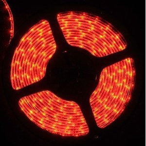 Ledcreelight 2 Years Warranty IP65 waterproof Super bright Red Flexible Ribbon LED Strip Double Density 300 LEDs Flexible Light Strip, 3528 Type SMD, 5 Meter or 16.4 Ft, 12 Volt, 24 Watt with DC connector other end will have DC jack input UL Listed Usd DC