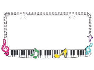 Valor Auto Companion LPF2MC021TSK "Piano Keyboard and Colorful Musical Notes" Design Metal License Plate Frame with T-Smoke Crystals