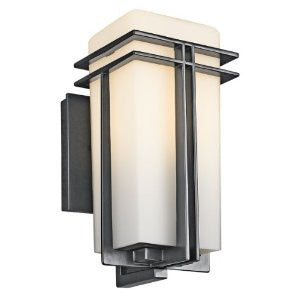 Kichler Lighting 49200BK FL Tremillo 12-Inch Light Fluorescent Outdoor Wall Lantern, Black with Satin-Etched Cased Opal Glass
