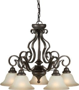 Forte Lighting 2346-05-32 Chandelier with Shaded Umber Glass Shades, Antique Bronze