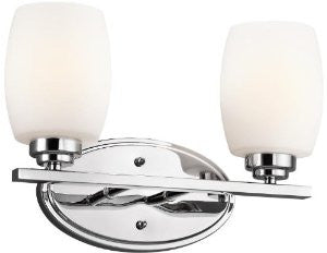 Kichler Lighting 5097CH 2-Light Eileen Vanity Fixture, Chrome Finish with White Etched Glass Shade