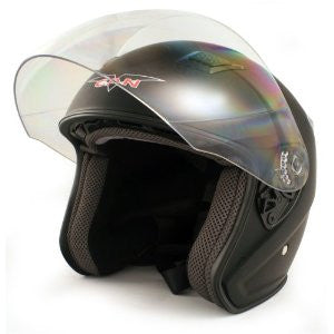 VCAN V526 Metro Open Face Helmet with Full Face Shield (Flat Black, Large)