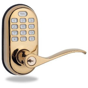 Yale YRL-210-ZW-605 Real Living Electronic Push Button Lever Door Lock with Z-Wave Technology, Polished Brass