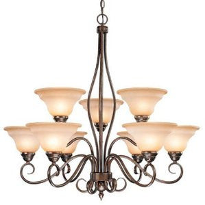 Vaxcel USA CH35709RBZB Avon 9 Light Traditional Chandelier Lighting Fixture in Bronze, Glass