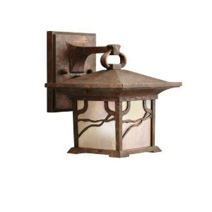 Kichler Lighting 9024DCO Morris 1-Light Outdoor Wall Mount Lantern, Distressed Copper Finish with Inside-Etched Iridized Seedy Glass