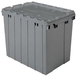 Akro-Mils 39170 Plastic Storage and Distribution Container Tote with Hinged Lid, 21.5-Inch L by 15-Inch W by 17-Inch H, Grey, Pack of 3