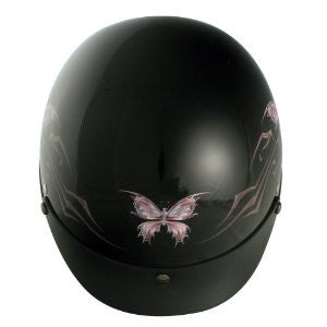 VCAN V531 Intricate Butterfly Gloss Black Medium Half Helmet