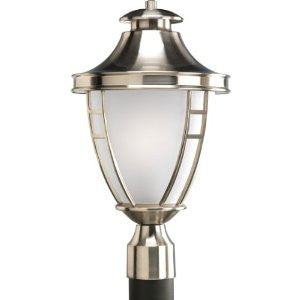Progress Lighting P5402-09 1-Light Post Lantern with Etched Glass In Brushed Nickel Finish, Brushed Nickel