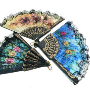 SPANISH FLORAL FOLDING HAND FAN Size 9" (1 Dozen) 12 Pieces
