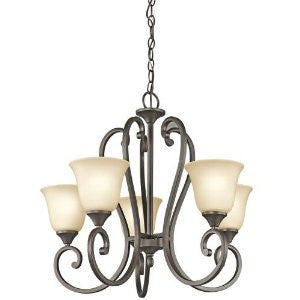 Kichler Lighting 43175OZ Feville 5-Light Chandelier with Light Umber Etched Glass, Olde Bronze Finish