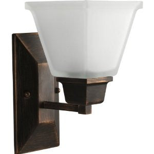 Progress Lighting P2733-74 1-Light Bath Fixture with Square Etched Glass and Can Mount Up or Down, Venetian Bronze