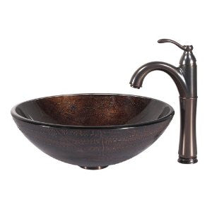 Kraus C-GV-580-12mm-1005ORB Copper Illusion Glass Vessel Sink and Riviera Faucet, Oil Rubbed Bronze