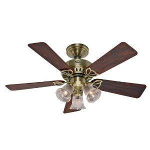 Hunter 20430 Beacon Hill Three-Light 42-Inch Five-Blade Ceiling Fan, Antique Brass with Clear Globes