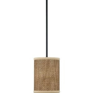 Quoizel ZE1508K Zen 50-Inch Rod Hung Mini Pendant with Rattan Shade, Mystic Black