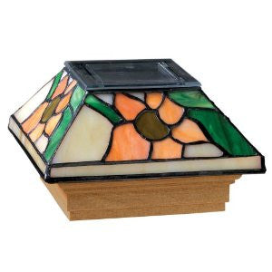 Deckorators 81060 Solar Tiffany Style Sunflower Post Cap with Cedar Base