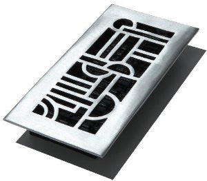 Decor Grates ADA410-NKL 4-Inch by 10-Inch Art Deco Aluminum Nickel Floor Register, Cast Aluminum with Brushed Nickel Finish