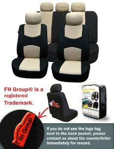 FH-FB051115 Multifunctional Flat Cloth Car Seat Covers, Airbag compatible and Split Bench, Beige / Black color