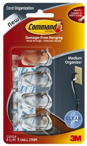 Command Medium Cord Clips, Clear, 4-Clip, 6-Pack