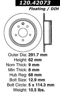Centric Parts 120.42073 Premium Brake Rotor with E-Coating