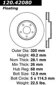 Centric Parts 120.42080 Premium Brake Rotor with E-Coating