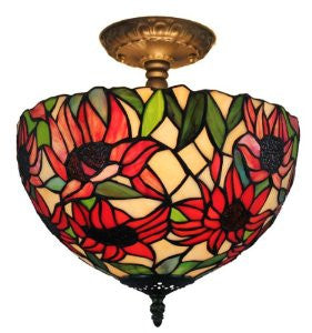 Amora Lighting Tiffany Style Sunflowers Ceiling Pendant Hanging Lamp 12 In