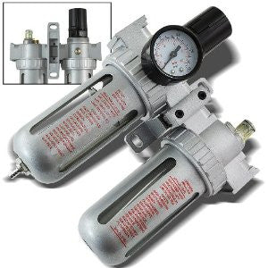 3 In 1 Twin Air Filter Pressure Regulator Gauge Kit 3/8" Water/Oil Trap Separator HD Air Tools Mantainence