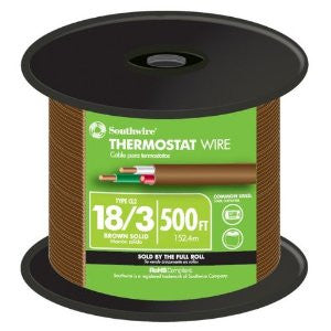 Southwire 64168845 18/3 500-Feet 3 Conductor Thermostat Wire, 18-Gauge Solid Copper Class 2 Power-Limited Circuit Cable, Brown