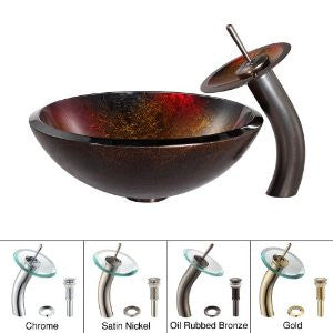 Kraus C-GV-680-19mm-10ORB Mercury Glass Vessel Sink and Waterfall Faucet, Oil Rubbed Bronze