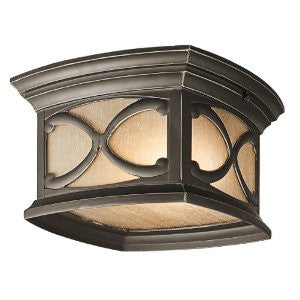 Kichler Lighting 49232OZ Franceasi 2-Light Outdoor Flush Mount Ceiling Light, Olde Bronze with Light Umber Seedy Glass