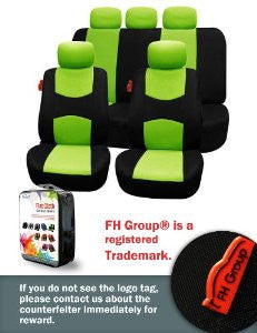 FH-FB050115 Flat Cloth Car Seat Covers Green / Black Color