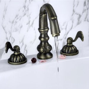 LightInTheBox Two Handle Widespread Baroque Design Deck Mount Lavatory Faucet, Antique Brass