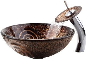 Kraus C-GV-650-19mm-10ORB Luna Glass Vessel Sink and Waterfall Faucet, Oil Rubbed Bronze